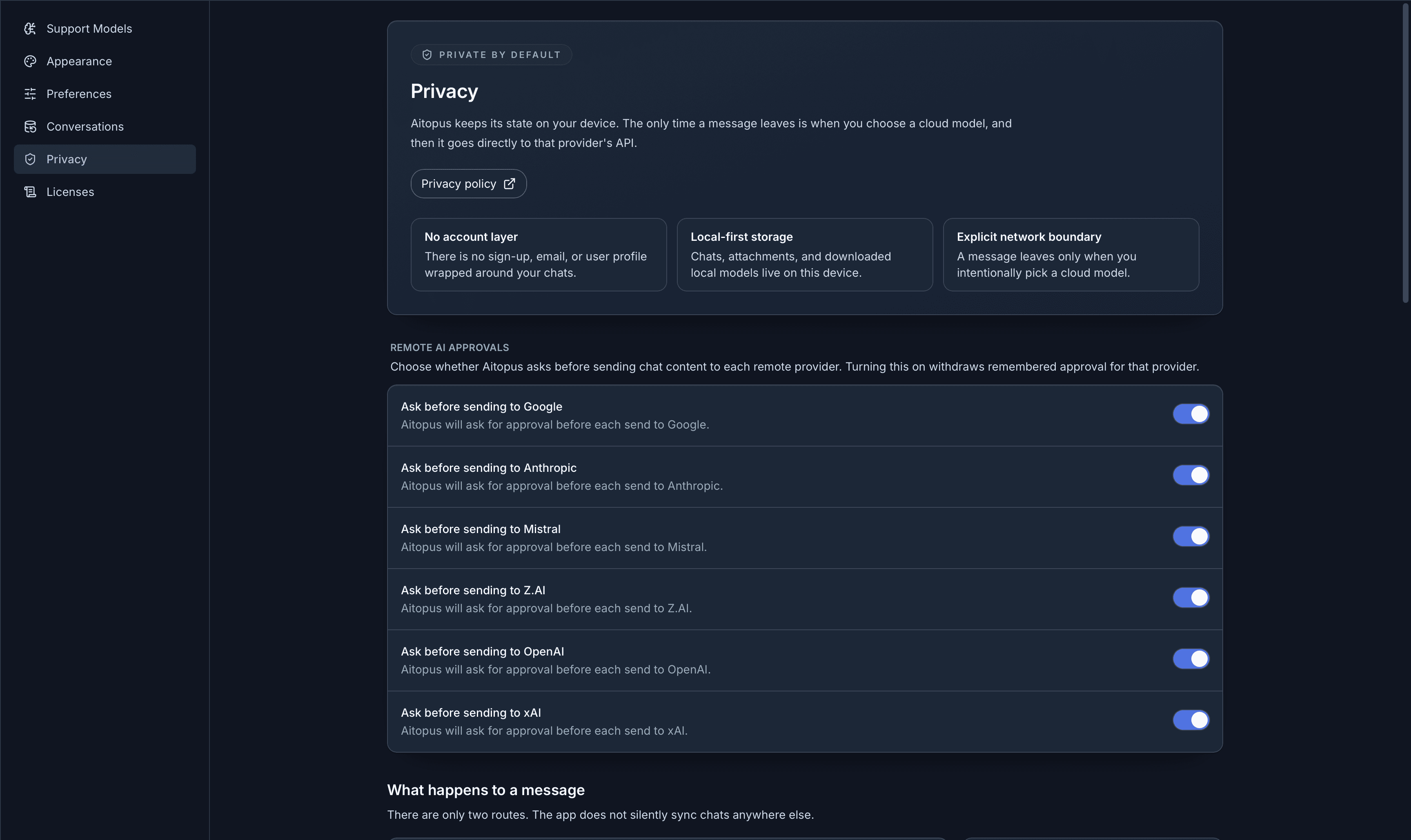 Captura de los controles de conversación de Aitopus